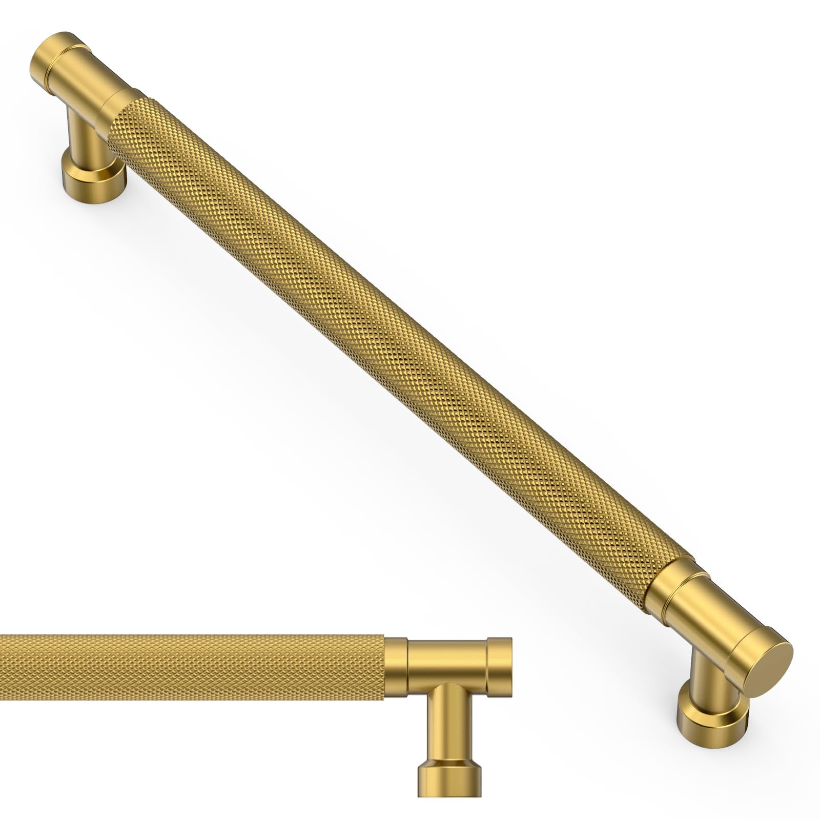 Amerdeco 10 Pack 7.5 Inch(192mm) Brushed Moderne Brass Cabinet Pulls Knurled Kitchen Cabinet Handles, Cabinet Pulls Kitchen Cabinet Hardware for Cupboard Drawer Pulls AM028