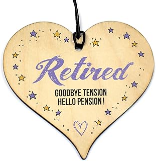 Retired Goodbye Tension Hello Pension Wooden Hanging Heart Plaque Sign Fun Wine Gin Bottle Retirement Gift Tag #645