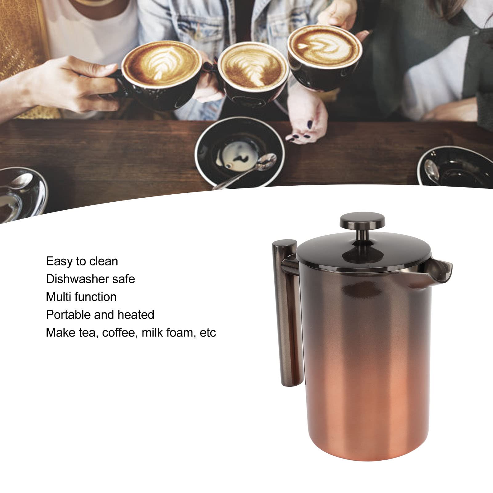 Cafetera de prensa francesa, prensa de café de acero inoxidable con filtro, cafetera de doble capa, prensas de café de viaje para camping y viajes al aire libre (800 ml)
