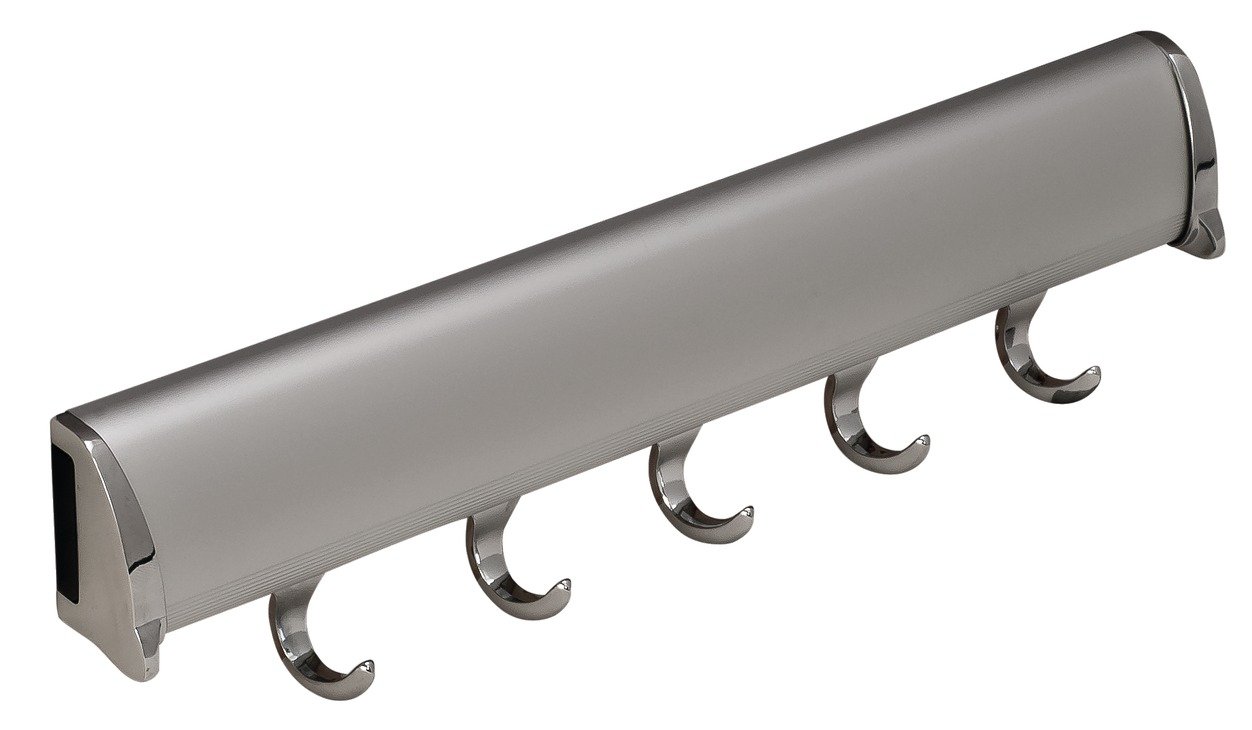 Hafele Belt Rack, Synergy Collection (Matt Aluminum with Chrome, 5 Hook, 11 7/8