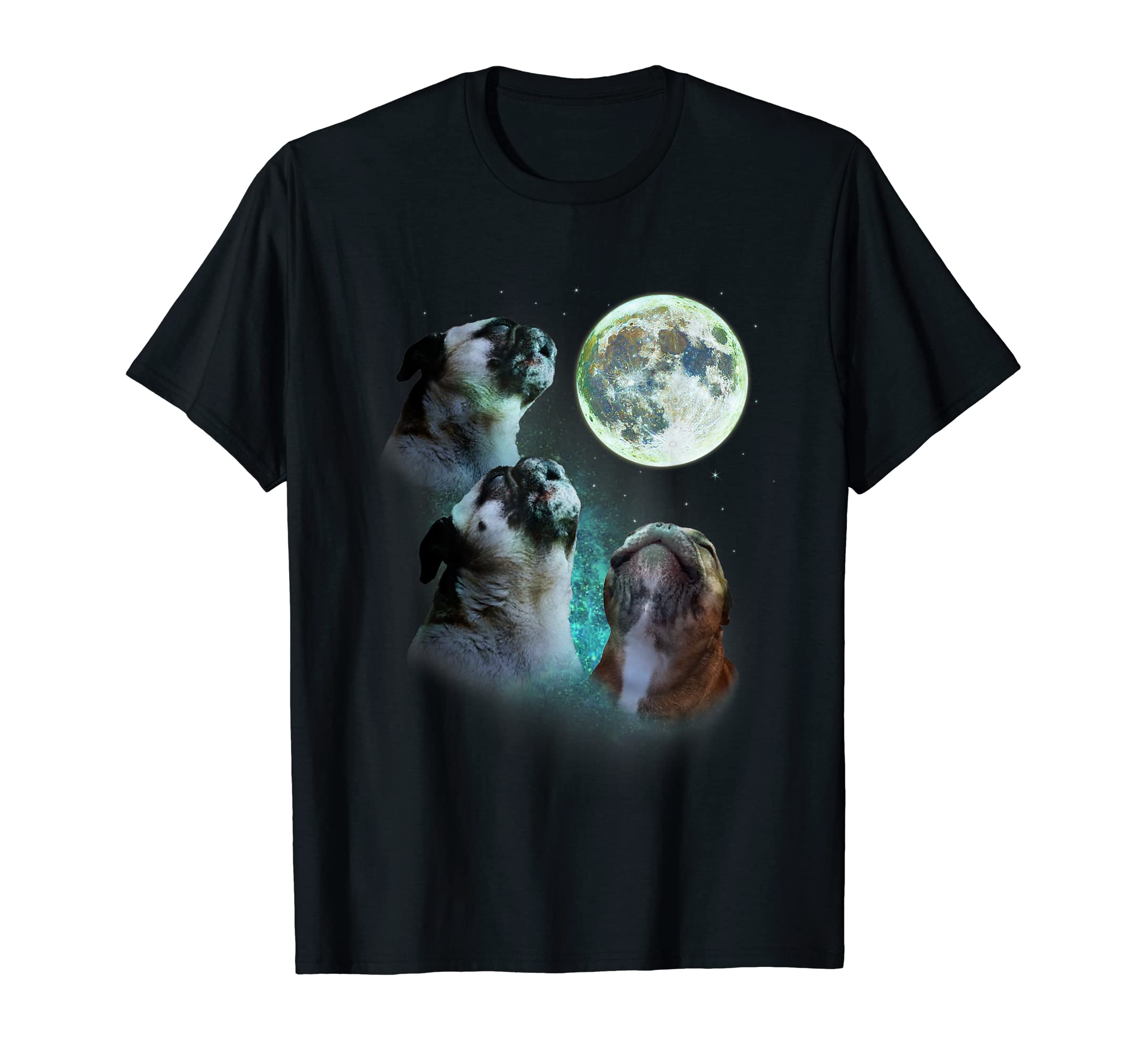Three Pugs Howl At Moon 3 Wolfs - Funny Wolves Parody T-Shirt