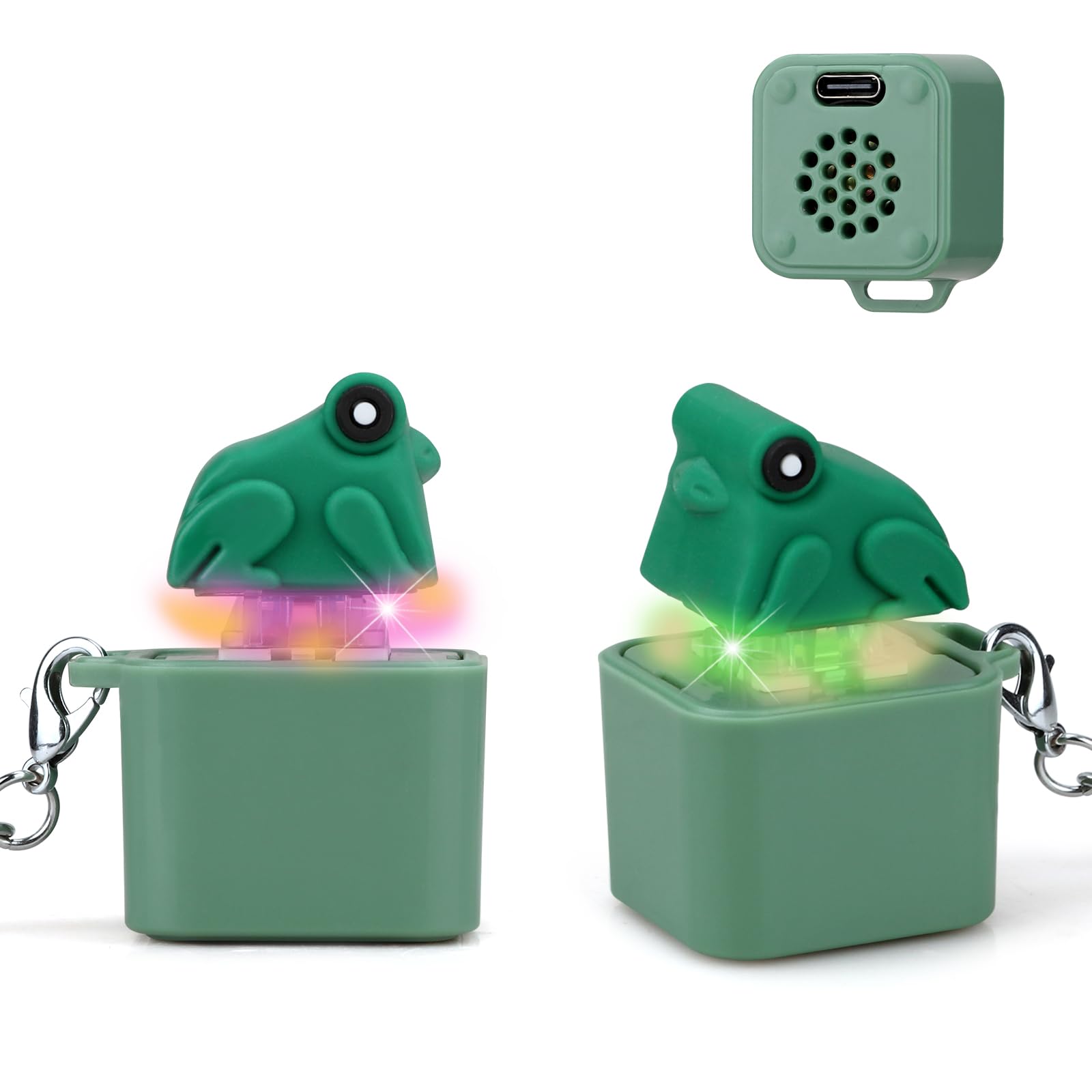 Aolcev 2PC Frog Keychain with Sound Keyboard Clicker Frog Fidget Toys with Colorful Light & Keyboard Click Fidget, Anxiety Relief Sensory Toy for Adults & Kids
