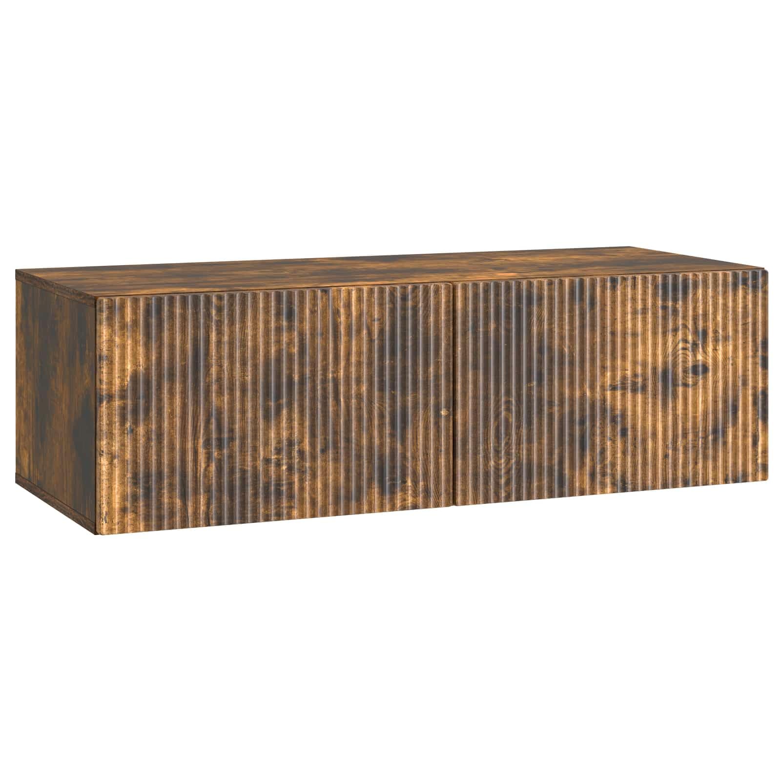 Wandmontierter TV-Schrank Geräucherte Eiche, 98 x 41 x 30 cm Schwebendes TV Lowboard aus Holzwerkstoff, Platzsparender Fernsehschrank mit 2 Türen für Wohnzimmer & Media Center