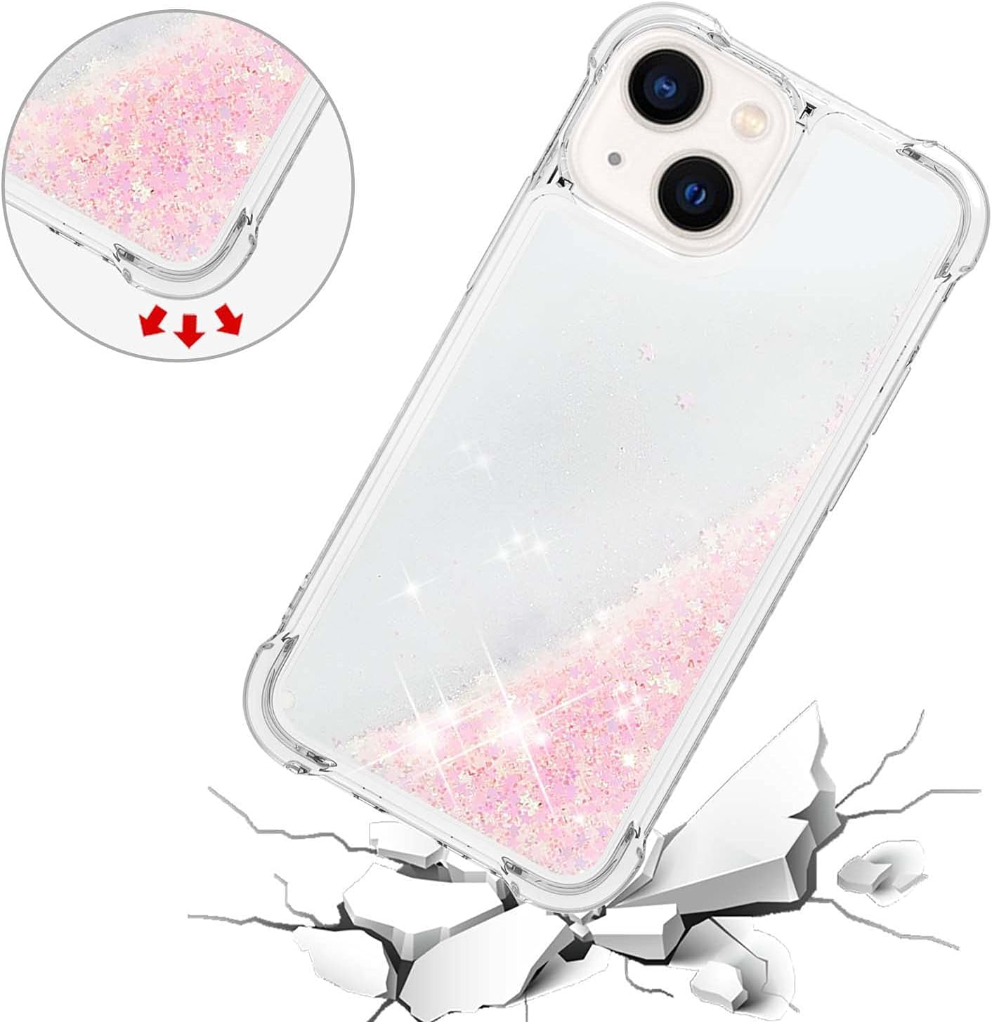 Compatible with iPhone 15 Plus Liquid Case Glitter Cute Clear Phone Case Floating Quicksand Shockproof Protective Bumper Soft TPU Girly Women Case for iPhone 15 Plus 6.7 inch Star Pink YB - Image 5