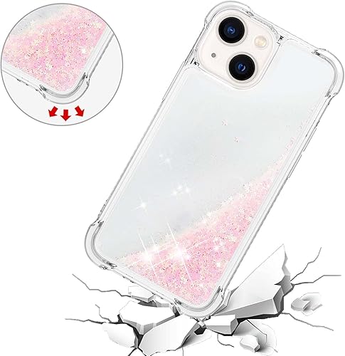 Miniatura 5 de Funda para iPhone 15 Plus de 6.7 pulgadas, funda de TPU líquido con purpurina, arena movediza que fluye transparente, con esquinas de parachoques