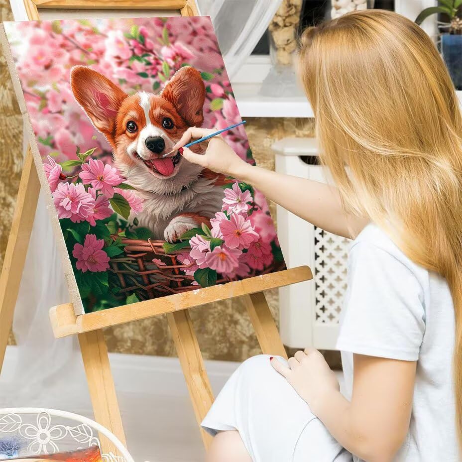 Pintura por números de perro y flores en lienzo de 100x130cm para decoración de paredes 7