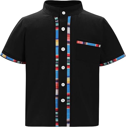 IBTOM CASTLE Toddlers Kids Boys Mexican Shirts Cuban Guayabera Short Sleeve Butt