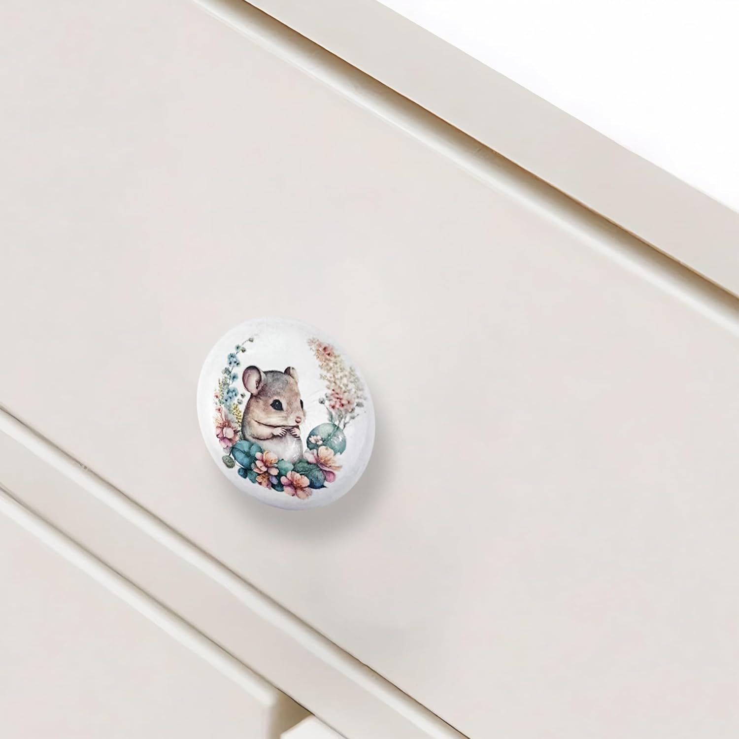8Pack1.5 Hamsters with Flower Ceramics Knob Handle Cute Animal Kids Nursery Cabinet Dresser Drawers Pulls and Knobs