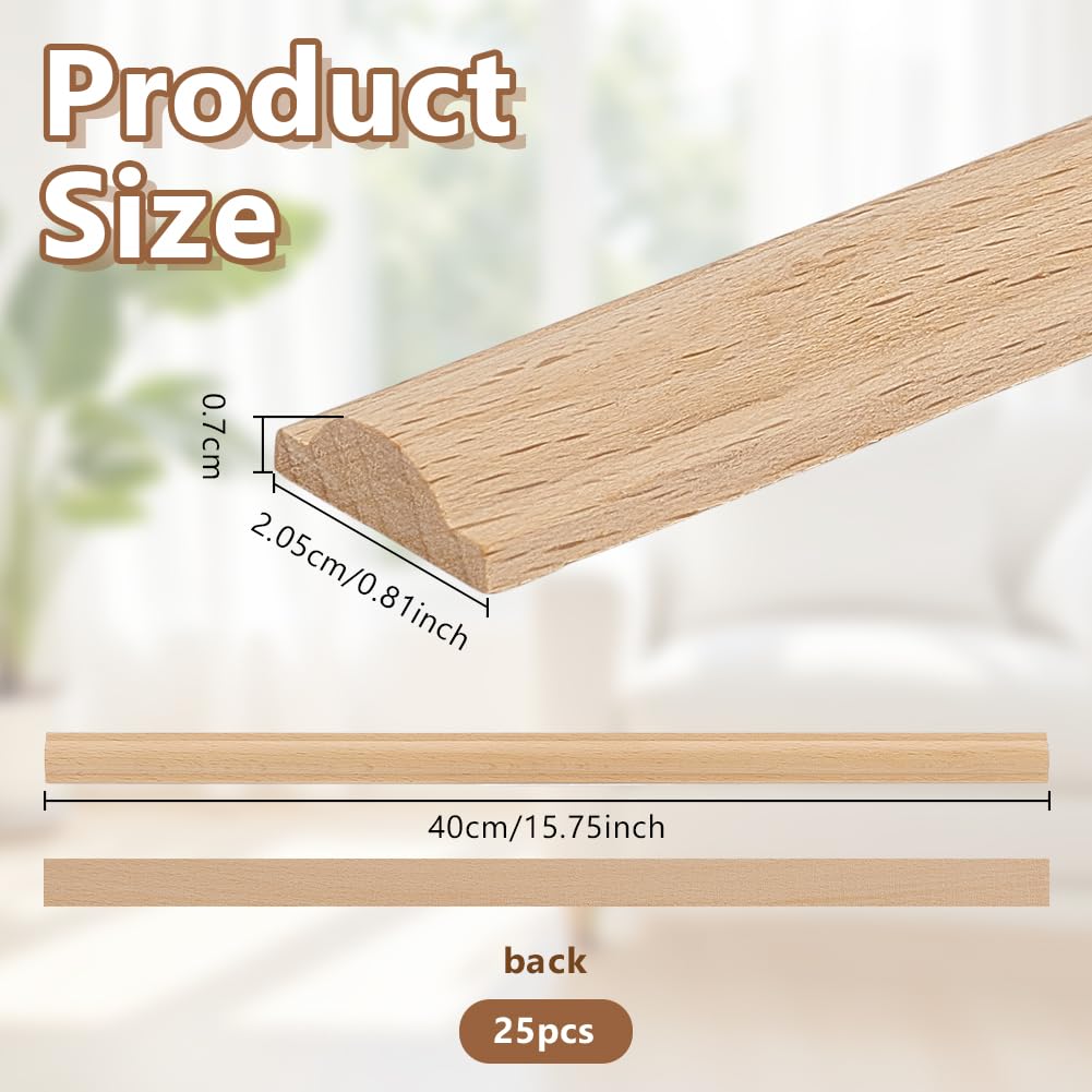 OLYCRAFT 25 Stück Unfertige 3D Holzleiste 40cm DIY Zierleiste Zylindrischer Halbholzrahmen Dekorative Holzleiste Für Wände Türen Decken Schränke Und Fenster