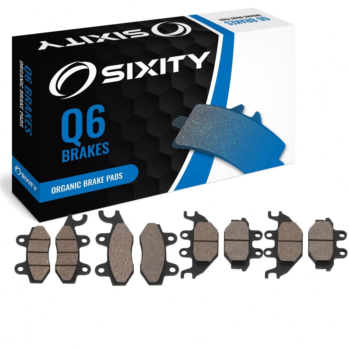 Sixity Q6 Front Rear Organic Brake Pads compatible with Kawasaki KAF820 Mule PRO-FXT 2015 Complete Set