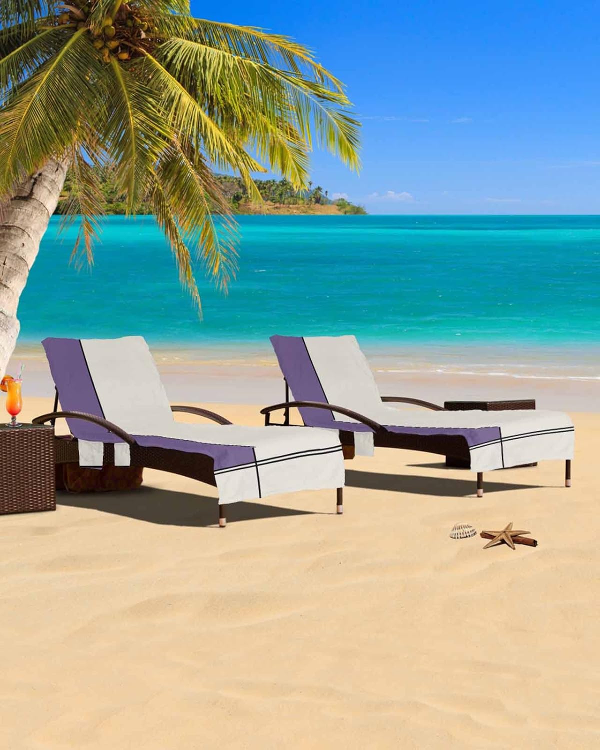 Farmhouse Purple Beach Pool Patio Lounge Chaise Chair Cover Towel With Pockets,Absorbent & Quick Dry Microfiber Towel Cover Bag Summer Accessories for Sunbathing Modern Abstract Geometric Stripes Art