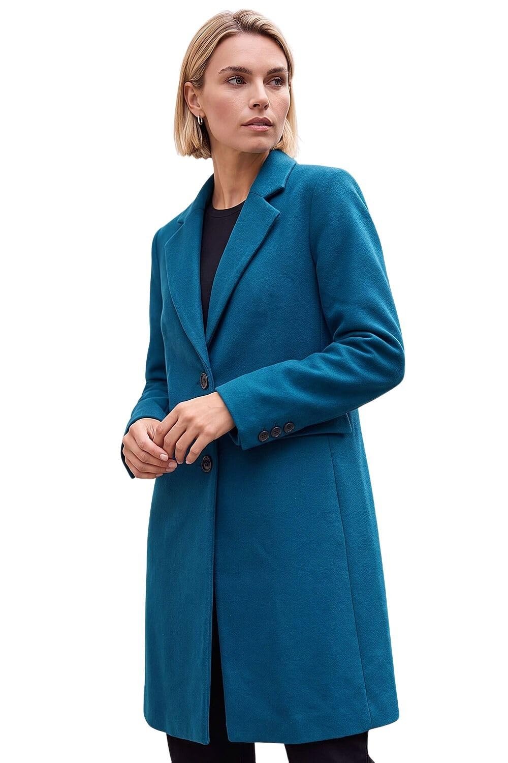 Roman Originals Tailored Single Breasted Coat for Women UK - Ladies Everyday Autumn Winter Comfy Soft Evening Vacation Work Party Night Out