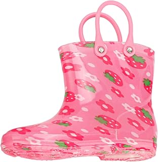 IWIHMIV Rain Boots for Boys and Girls Rubber Rain Boots with Easy on Handles Kids All-season Outdoor Water Shoes(Hot Pink,10