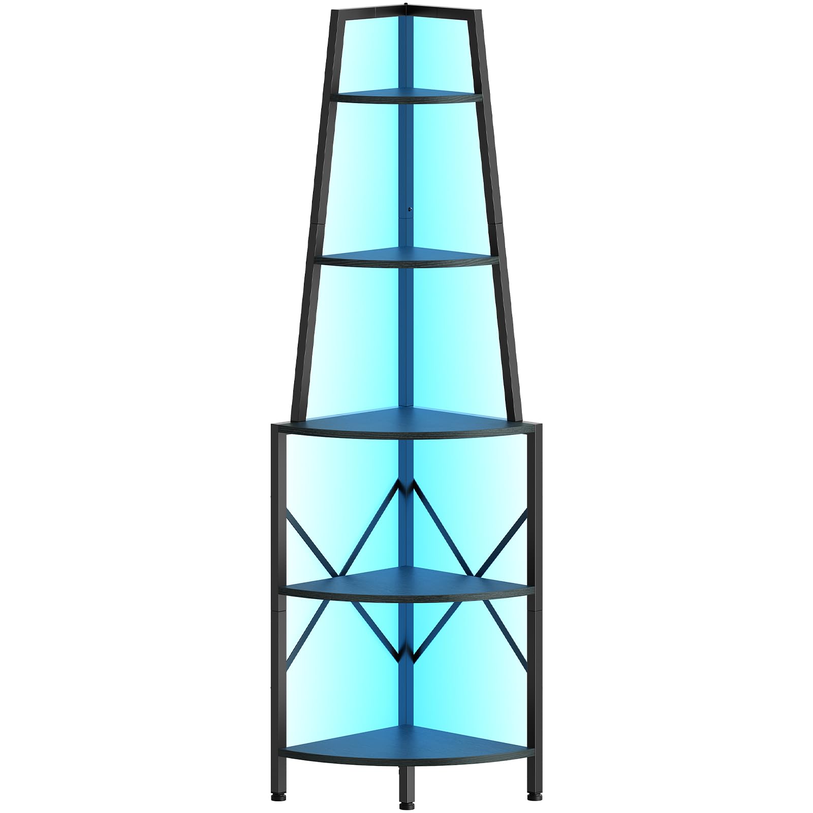 HOOBRO Eckregal 5 Ebenen mit LED-Beleuchtung, Bücherregal, Standregal, Pflanzenregal, Lagerregal für Wohnzimmer, Schlafzimmer, Küche und Arbeitszimmer, 42 x 42 x 172,5 cm, Schwarz EBB120DCJ01