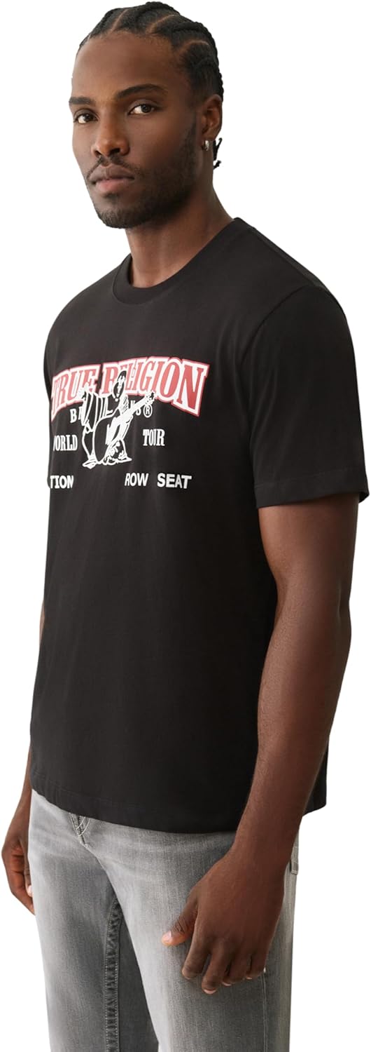 True Religion Buddha Arch Logo T-Shirt for Men – 100% Cotton Graphic Tee with Front & Back Print, Short Sleeve - Image 2