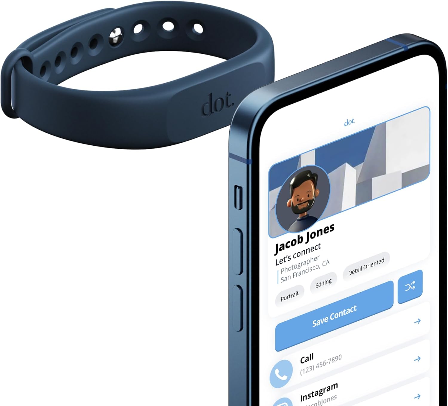 dot. Band – Digital Business Card Wristband – Tap Compatible with iPhone & Android (Blue)