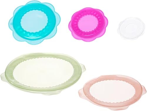 OVERMATT - Funda reutilizable para almacenamiento de alimentos, juego de 5 tamaños, tapas de sellado multicolor de silicona elástica,