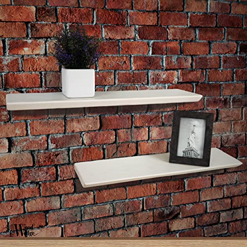 Wood Floating Shelves, 100% Ash Wood, Set Of 2-Rustic Shelf 24" Wide Wooden Wall Shelves, Made In Europe, For Living Room Bedroom Kitchen Bathroom Farmhouse, White Color, 24 X 6.5 Live Edge #TOP6