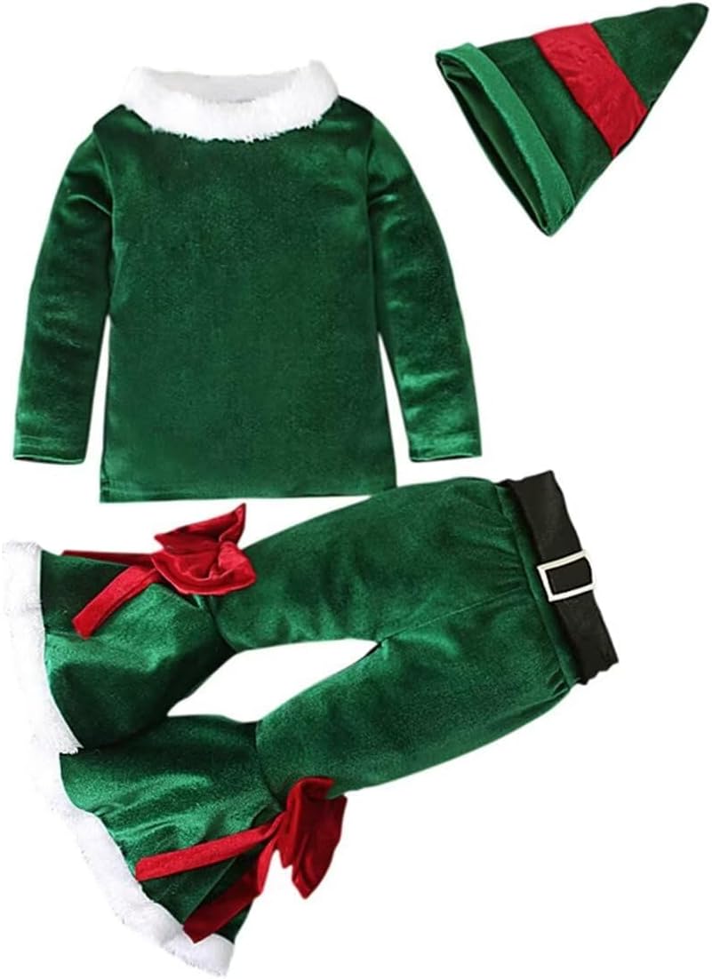 ZROPANZI 3PCS Baby Girl Christmas Clothes Set Bell Bottom