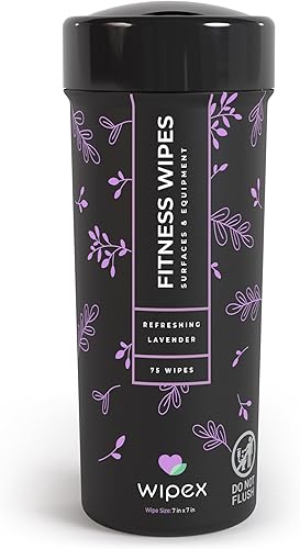 Wipex Limpiador de esterillas de yoga y toallitas de fitness, limpiador natural de equipos de gimnasio de lavanda y vinagre, 75 toallitas de