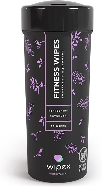 Wipex Gymnase naturelle & Wipes d'équipement de fitness pour un usage personnel 75 Nombre - Parfait pour les Pilates de Yoga & Studios de danse Home Gym Peloton Vélo Wipes Spas Salons (1 Lavande naturelle)