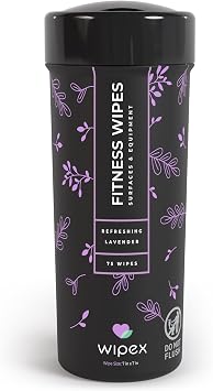 Wipex Yoga Mat Cleaner & Fitness Wipes - Natural Lavender & Vinegar Gym Equipment Cleaner - 75 Gym Wipes to Clean Yoga Mats, Spinning & Peloton Bikes, Weight Machines & Surfaces
