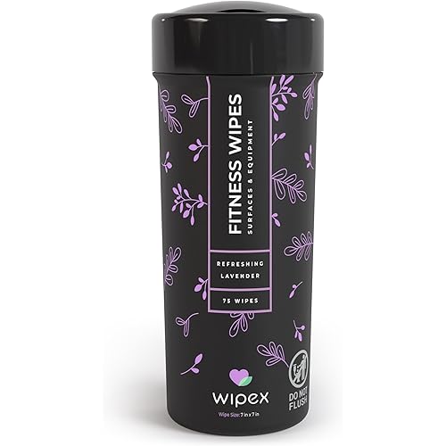 Wipex Yoga Mat Cleaner & Fitness Wipes - Natural Lavender & Vinegar Gym Equipment Cleaner - 75 Gym Wipes to Clean Yoga Mats, Spinning & Peloton Bikes, Weight Machines & Surfaces