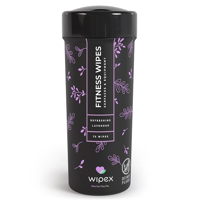Wipex Yoga Mat Cleaner Fitness Wipes - Natural Lavender Vinegar Gym Equipment Cleaner - 75 Gym Wipes to