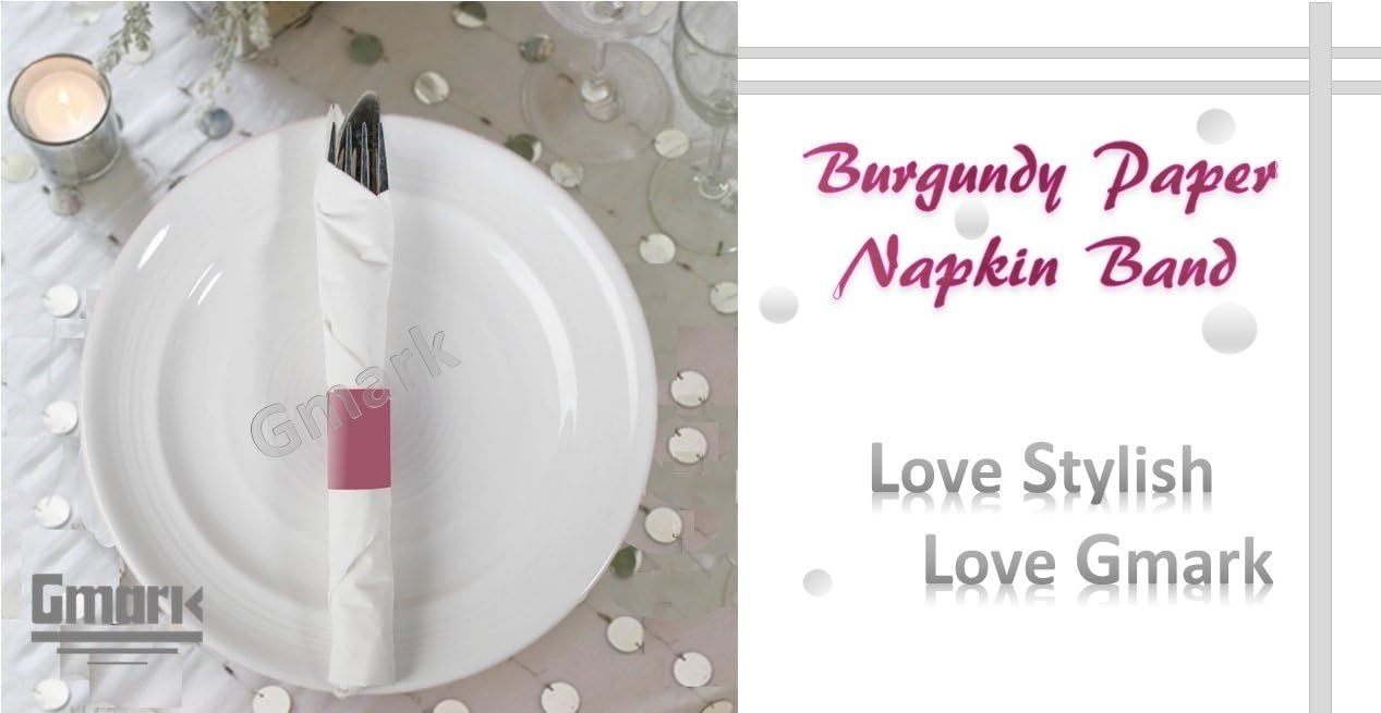 Gmark Paper Napkin Band Box of 500 (Burgundy), Paper napkin rings self adhesive GM1050A: Home & Kitchen