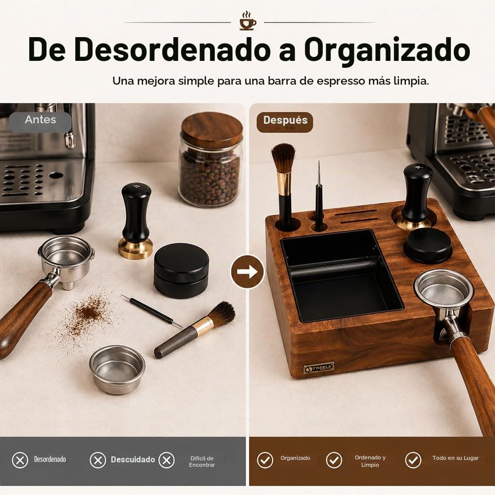 Estación de Prensado Café 58 mm Estación de Tamping Café con Portafiltro Soporte de Apisonamiento de Espresso Tamper Station para Barista, Altura Ajustable, con Almohadillas Antideslizantes