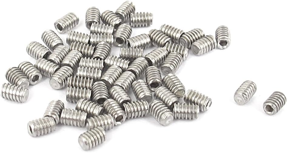uxcell M2x3mm Metric 304 Stainless Steel Hex Socket Set Cup Point Grub Screws Silver Tone for Towel Rack Door Knob 50pcs