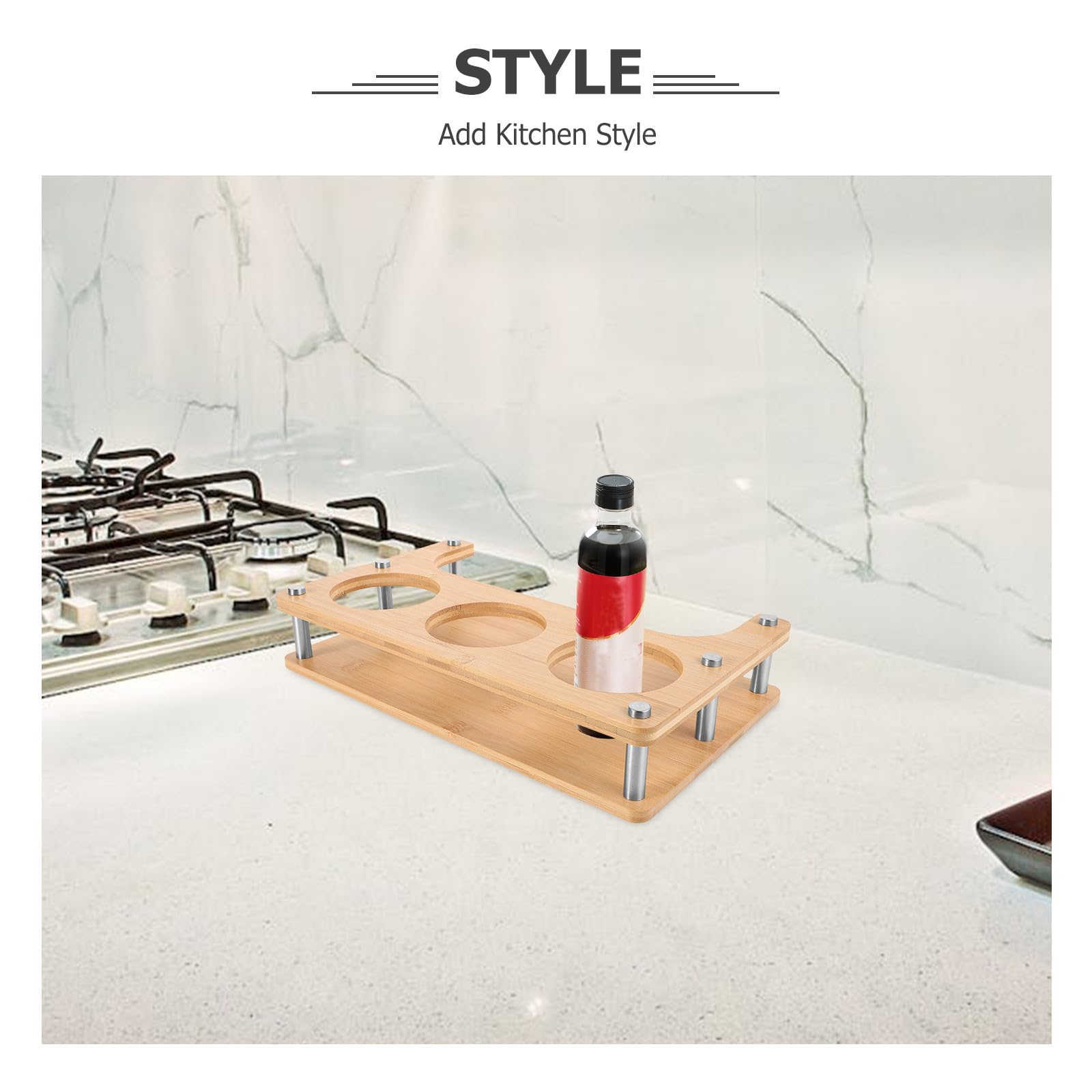 INOOMP Scaffale Porta Spezie in Legno Beige per Cucina Design Salvaspazio e Uso Versatile, Organizer Multifunzione per Olio, Sale e Aceto per Casa