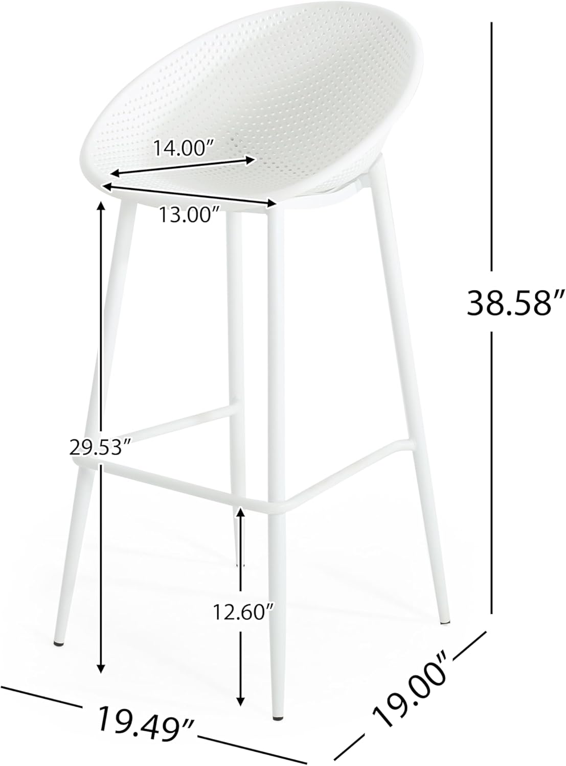 Christopher Knight Home Minimalist Barstools Set of 2,Lightweight Patio Chairs,Outdoor Mesh Seating,Lightweight Patio Chairs for Garden, Balcony, or Backyard,White