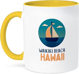 3dRose Coffee Mug, Size - 15oz - Waikiki Beach Hawaii Travel Prints Remembrance Gift Rosette - Hawaii Beach - funny coffee cup gift