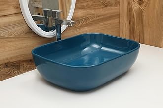 Ceramic Countertop Wash Basin | Designer Table Top Bathroom Basin Sink | Vessel Sink Wash Basin Over Counter for Bathroom, Hotel, Home Living Room (18x13x5.5 Inch) (Glossy Bottle Green)