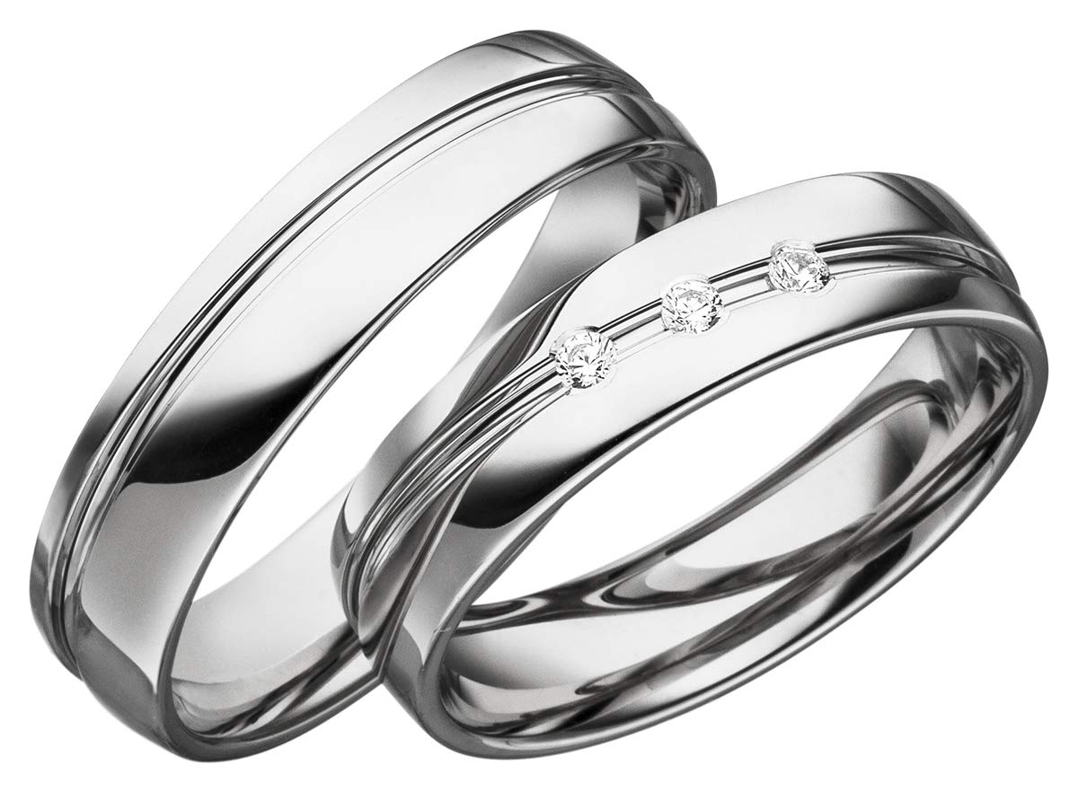 JC Trauringe 925er Sterling Silber Paar-Preis I Eheringe mit kostenfreier Gravur I Partnerringe 5 mm breit inkl. Etui I Damen-Ring mit Zirkonia-Steinen I Größe 48 bis 72 I S052