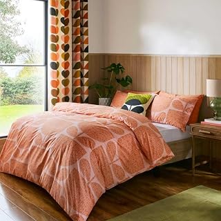 Bedding - Block Garden Orange Sorbet 100% Cotton Duvet Cover Set 200 Thread Count (Single Duvet Cover Set: 137cm x 200cm)