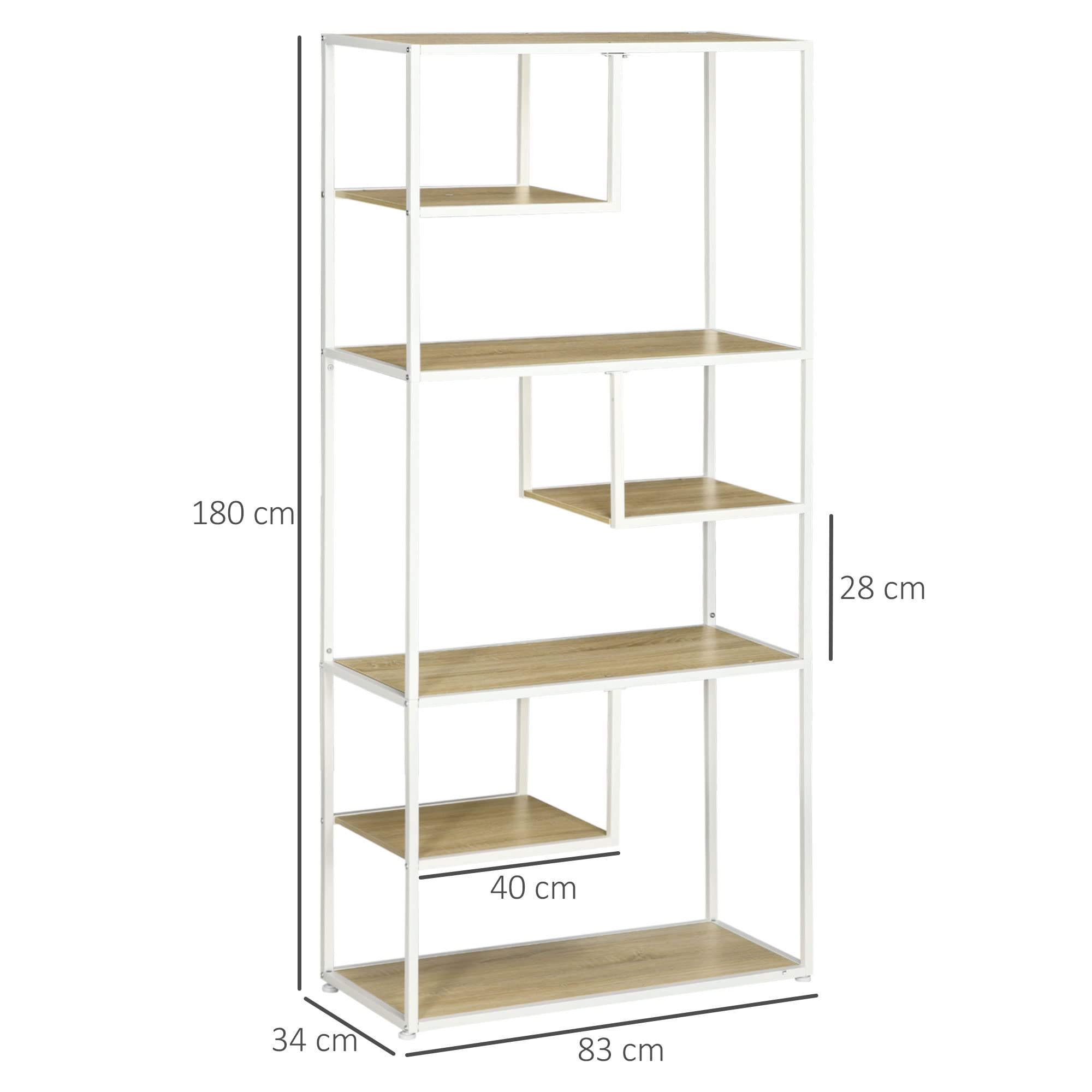 HOMCOM Scaffale per libri a ripiani 7 livelli 83x34x180 cm | Telaio in acciaio, Stile industriale, per soggiorno, camera da letto, cucina