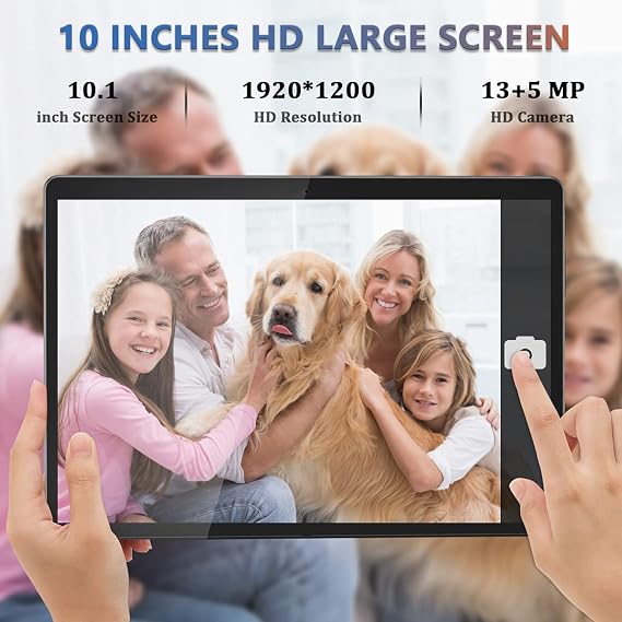 FEONAL Tablet 10.1 inch Android Tablet 2025 Latest Update Octa-Core Processor with 64GB Storage, Dual 13MP+5MP Camera, WiFi, Bluetooth, GPS, 512GB Expand Support, IPS Full HD Display (Black)