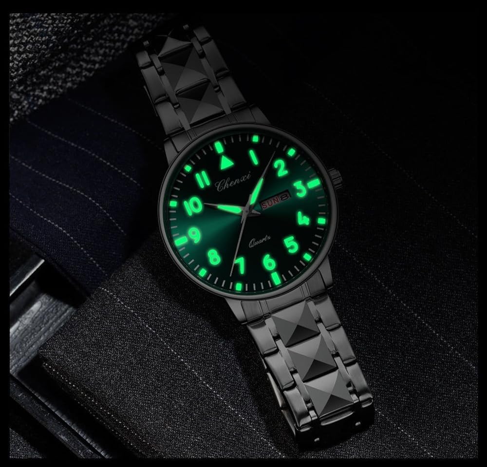 Casual Men's Watches Luminous Large Dial Stainless Steel Waterproof Quartz Watches Diamond Bracelet Military Pilot Watches