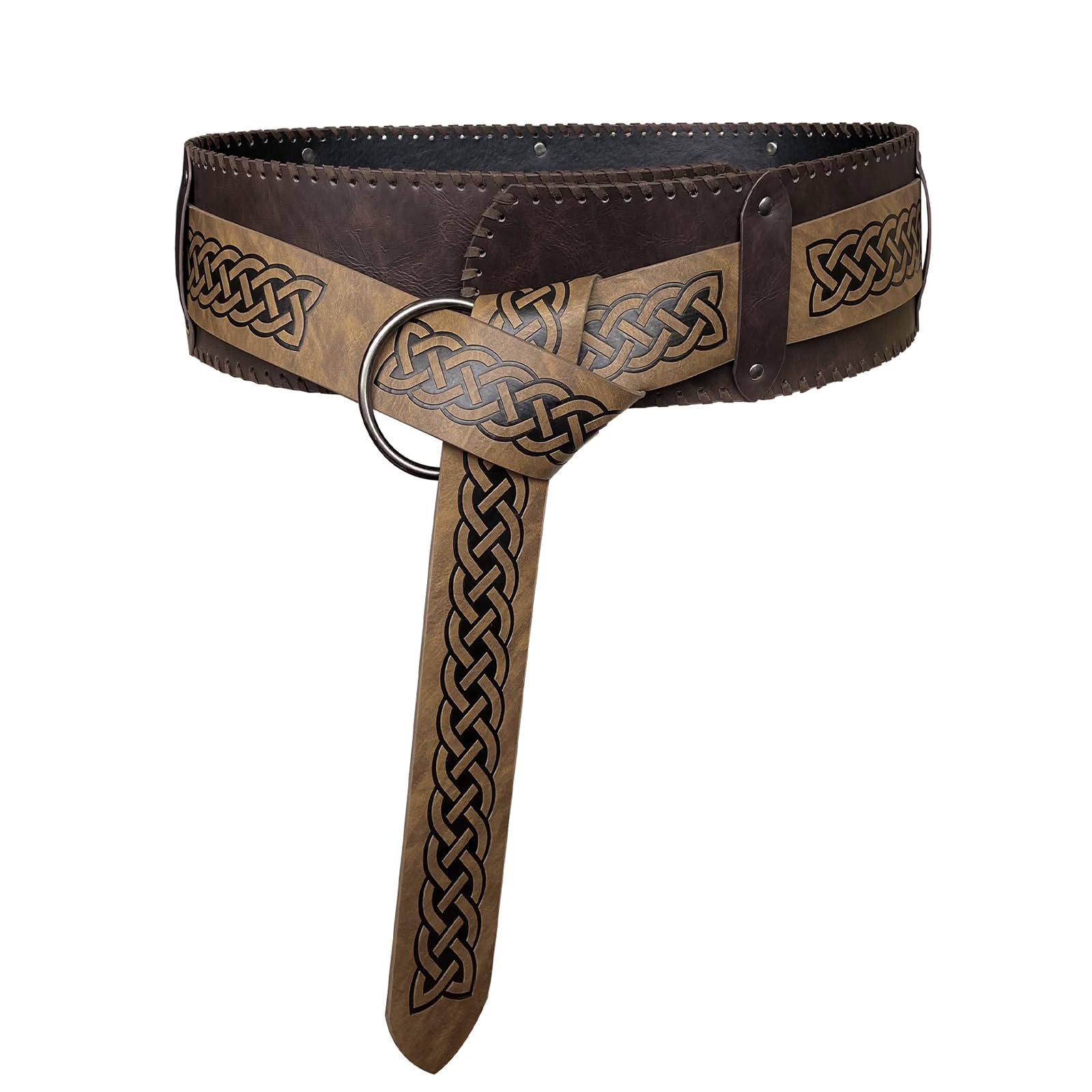 Hiifeuer Unisex Brown A Viking Embossed Wide Belt, Retro Medieval Faux Leather Mercenary Knight Belt, For Larp Ren Faire (Brown A)