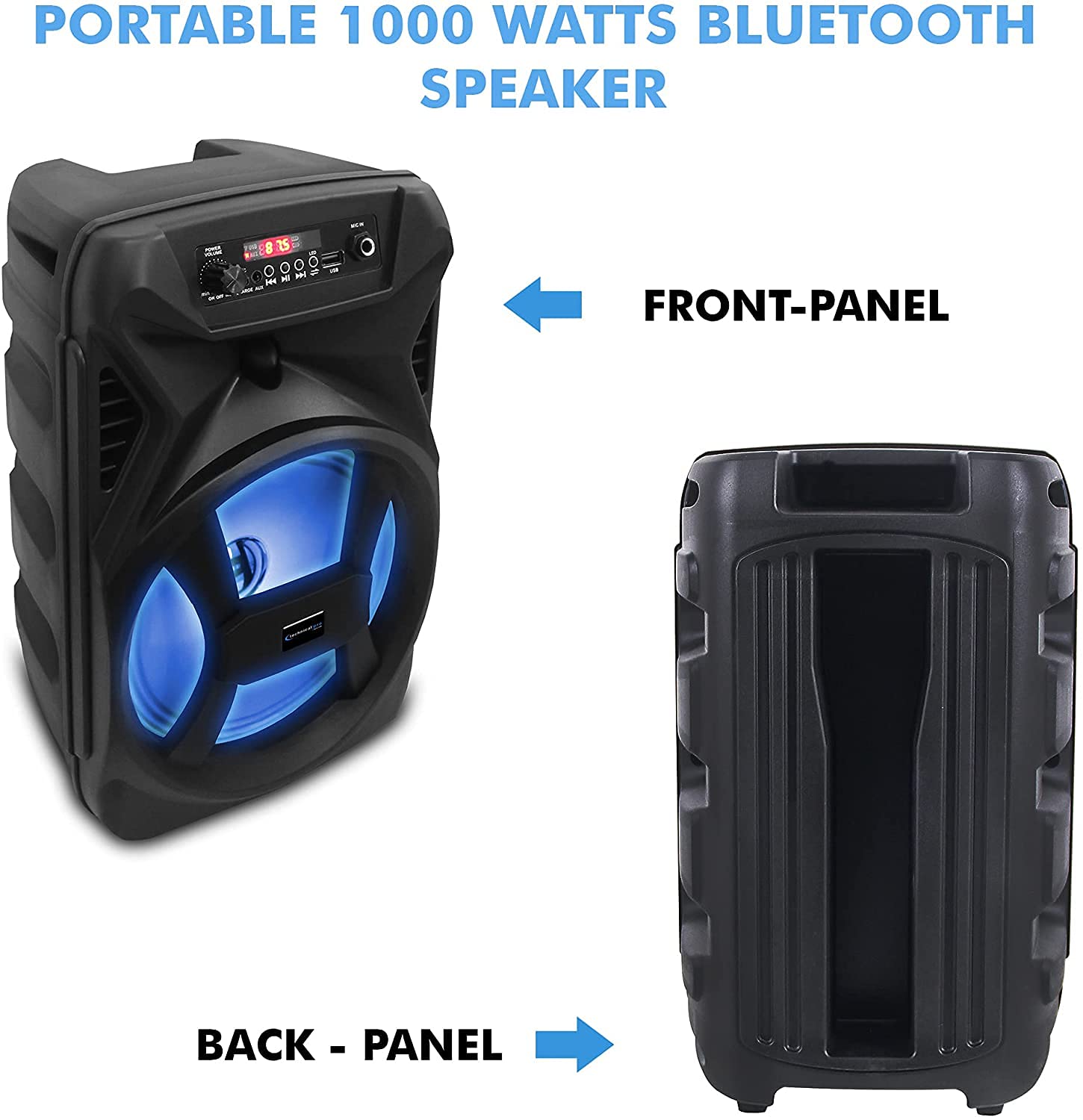 Technical Pro Altoparlante Bluetooth portatile da 20,3 cm da 500 Watt, con woofer e tweeter, stereo wireless con microfono cablato con elaborazione digitale, XLR a 1/4", microfono cablato per karaoke