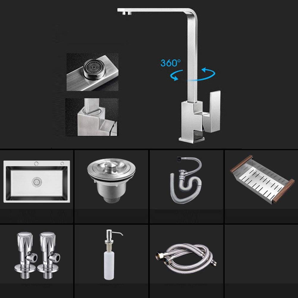 Fregadero de Cocina Individual Cuadrado de Acero Inoxidable con Kit Completo de fontanería, desagüe, instalación bajo encimera y escurridor de Platos (tamaño: 65x45x20cm)