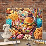 Pintura por Números para Adultos, Hamburguesa Paint by Numbers 30x40cm Lienzo Enrollado Sin Arrugas, Comida Gourmet Cuadros para Pintar por Numeros Manualidades Adultos, DIY Decoración Hogar W-O587