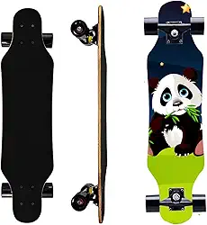 Mini Cruiser Longboard, skate de roda larga de 78 cm, skate estável para iniciantes e fácil de controlar, adequado para passeios em parques e ruas, padrão de chama exclusivo