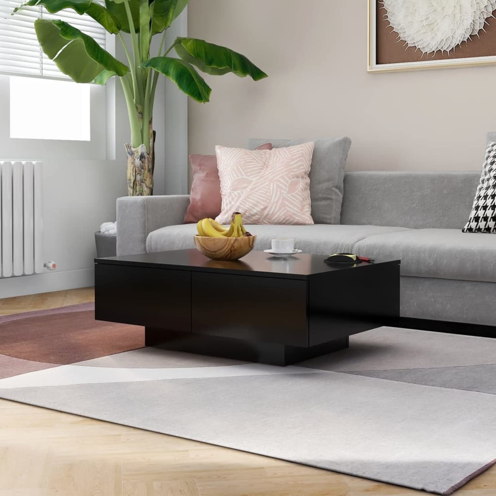 Homgoday Tavolino da caffè nero, 90 x 60 x 31 cm, in legno ingegnerizzato, tavolino da tè per soggiorno, sala d'accoglienza degli ospiti, camera da letto e mobili da ufficio
