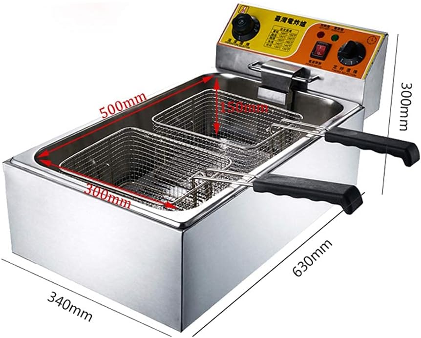 Fat Fryer Basket,Electric Fryer Stainless Steel Single/Double Fat Fryer Commercial Fryer with Timer and Thermostat for Home Kitchen Restaurant Hotel,