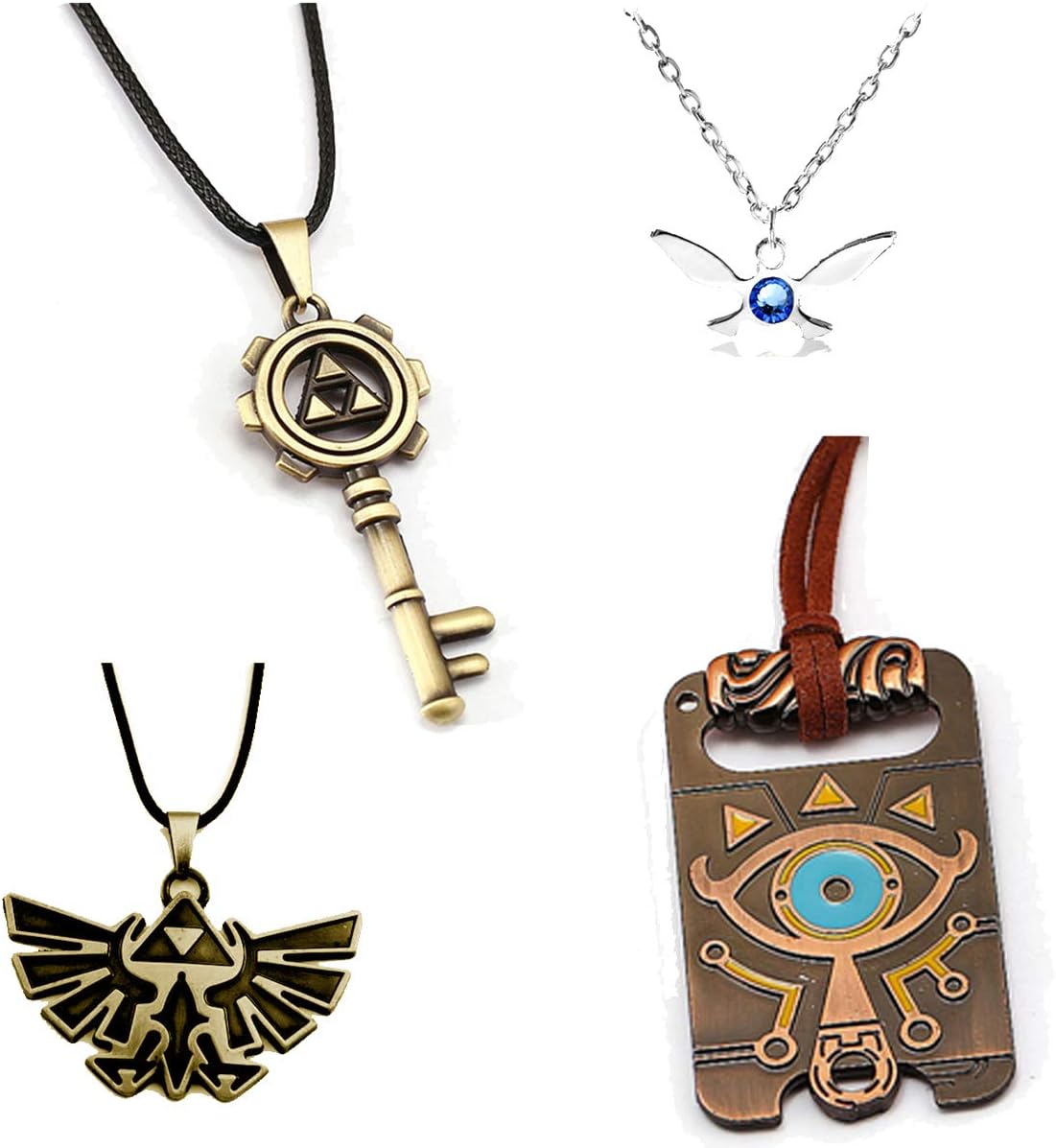 DoubleChin 4 Pc Necklaces - Navi Charm, Skeleton Key, Sheikah Slate, Hylian Crest