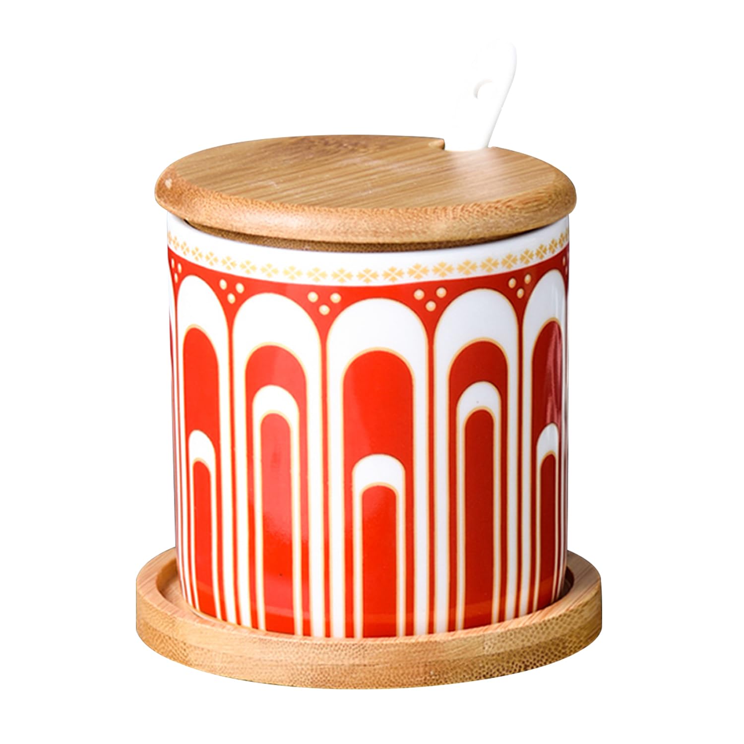 Dowbom Red-A Sugar Bowl With Lid And Spoon, 250Ml Storage Jar, Sugar Container, Sugar Jar, Sugar Pot, Sugar Dish (Red-A)