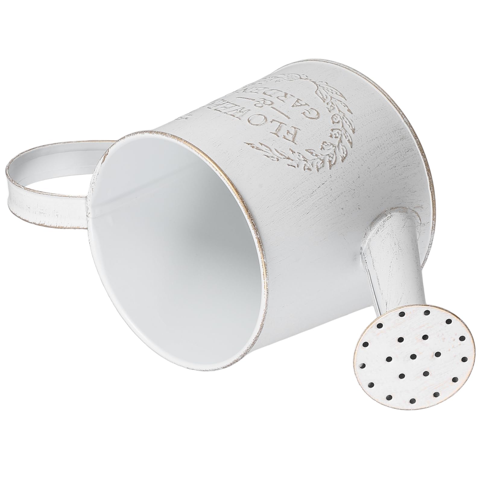 Milisten Arrosoir en métal avec bec verseur - Petit arrosoir galvanisé rustique avec poignée pour plantes d'intérieur ou d'extérieur - Blanc